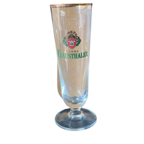 Pre Owned Marke Clausthaler German Beer Gold Rim Footed Pilsner Glass Classic - Picture 4 of 12